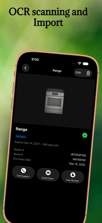 Warro range detail screen populated automatically from OCR receipt scanning.
